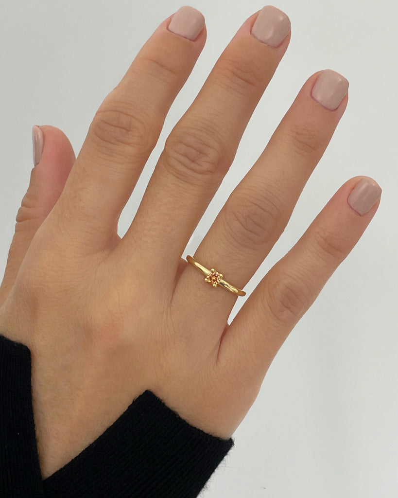 Champagne piedra anillo plata baño de oro silver ring solitare stone gold plated
