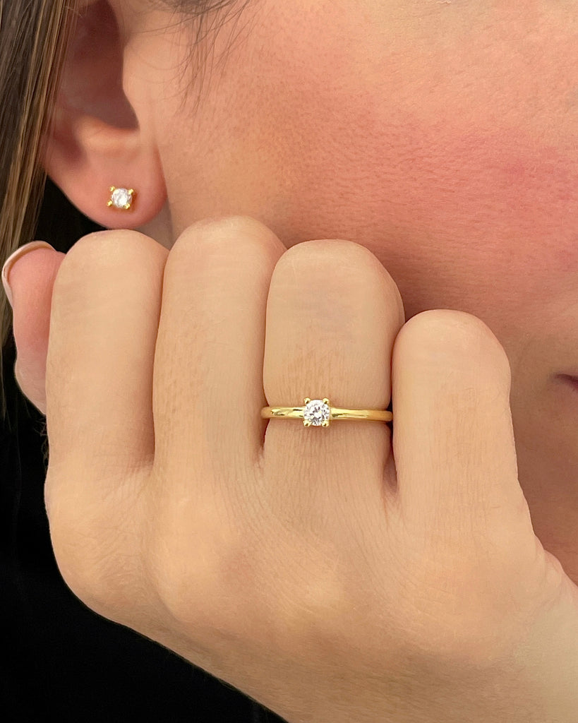 glint ring silver gold plating solitare stone anillo plata baño de oro 