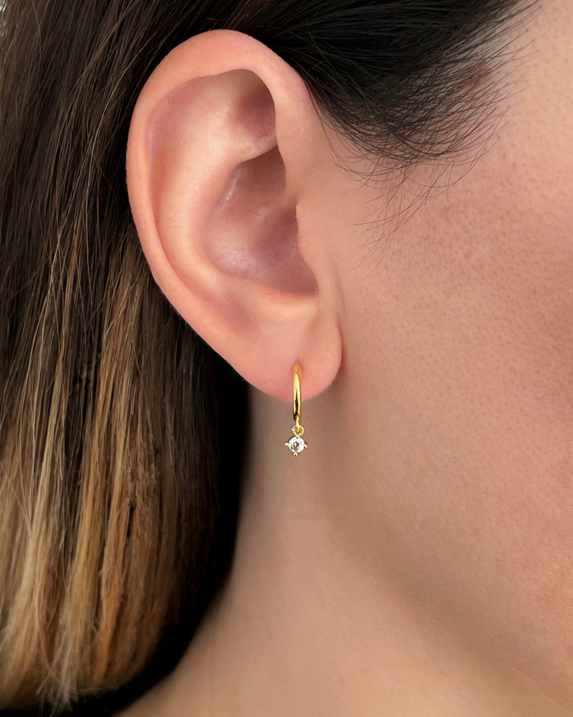 glow hoops with single stone aros con piedra plata baño oro
