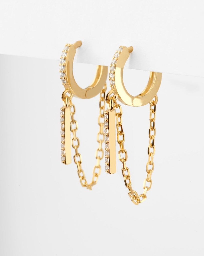 Plata Pendientes mini aros con cadena silver hoops with chain