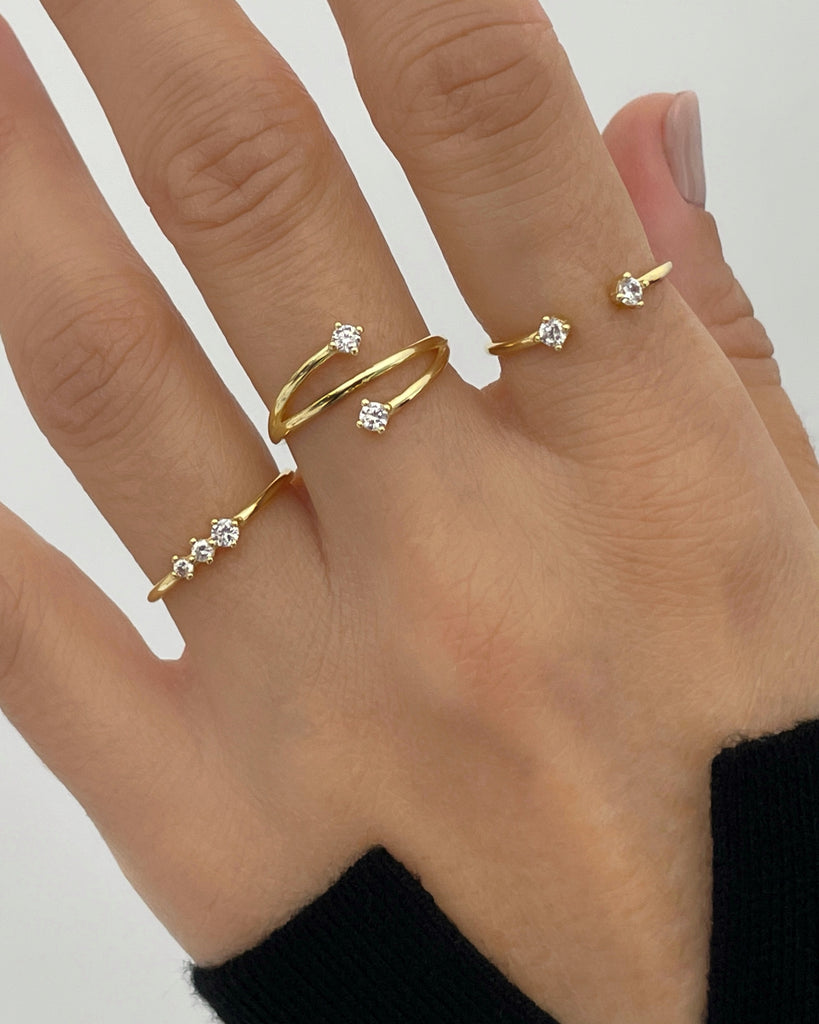 Shine double stone silver gold plated ring anillo con doble piedras plata con baño de oro