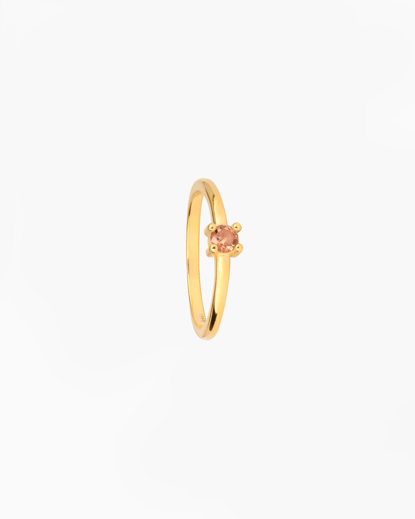Champagne piedra anillo plata baño de oro silver ring solitare stone gold plated
