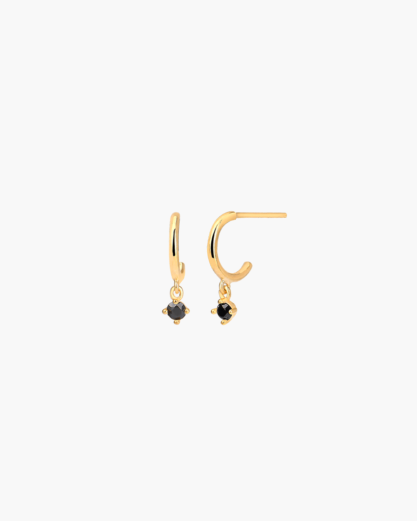 glow hoops with single black stone aros con piedra negra plata baño oro