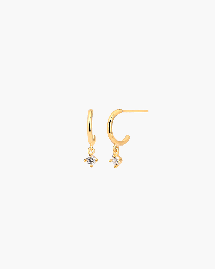 glow hoops with single stone aros con piedra plata baño oro
