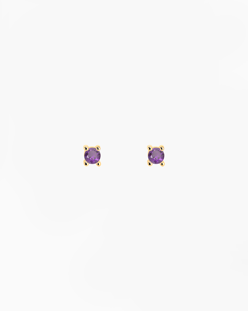 stud earrings lila amatist stone silver gold plating pendietes de boton con piedra lila amatista plata baño de oro
